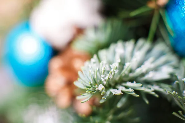 Composición navideña. conos de pino y bolas azules —  Fotos de Stock