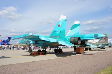 Zhukovsky. Moskova bölgesi. Rusya, 28 Ağustos 2015 Uluslararası Havacılık Salon-2015. Uçak Su-34