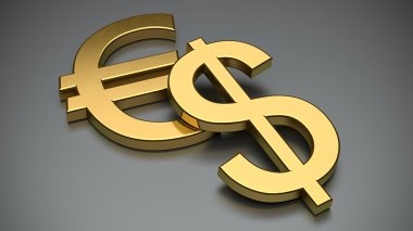 Altın büyükçe euro ve dolar işareti