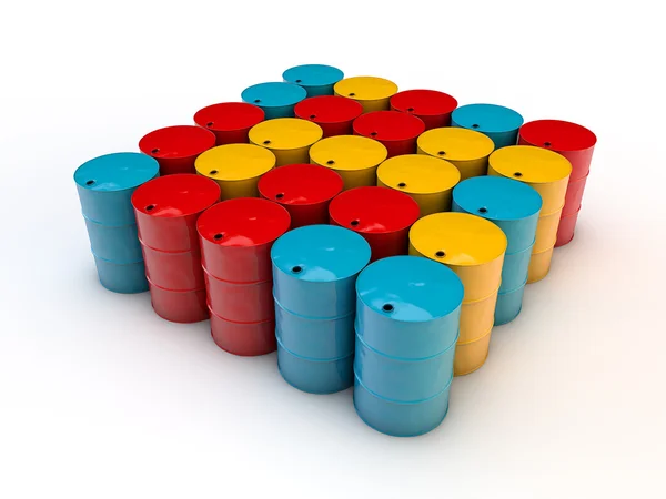 Rows of colorful oil barrels — Stock Photo, Image