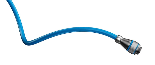 Modrý zakřivený drát s konektorem — Stock fotografie