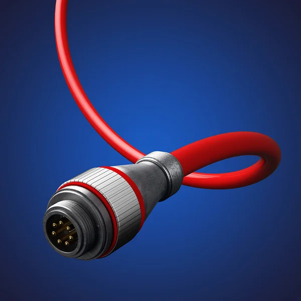 Red curved wire with connector — Stock Photo, Image