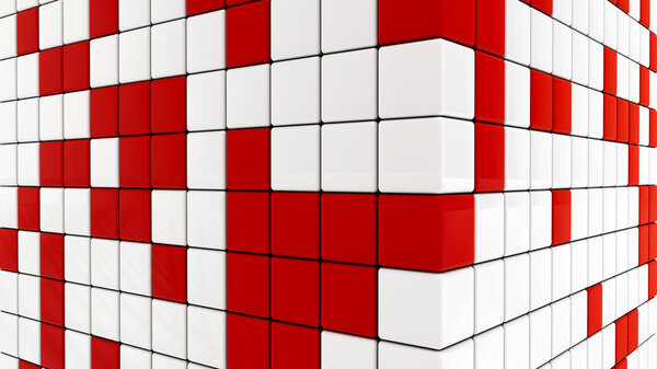 Abstract figure of red and white cubes