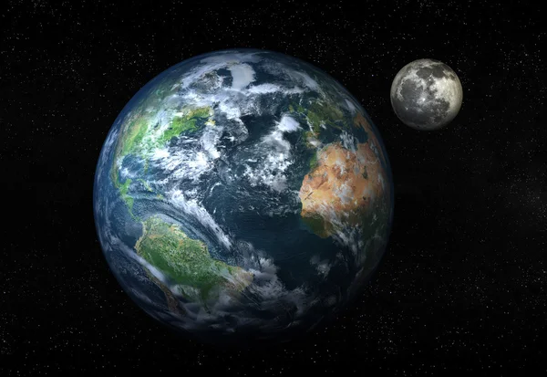 Planeta Tierra y Luna en el espacio — Foto de Stock