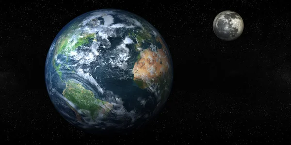 Planeta Tierra y Luna en el espacio — Foto de Stock