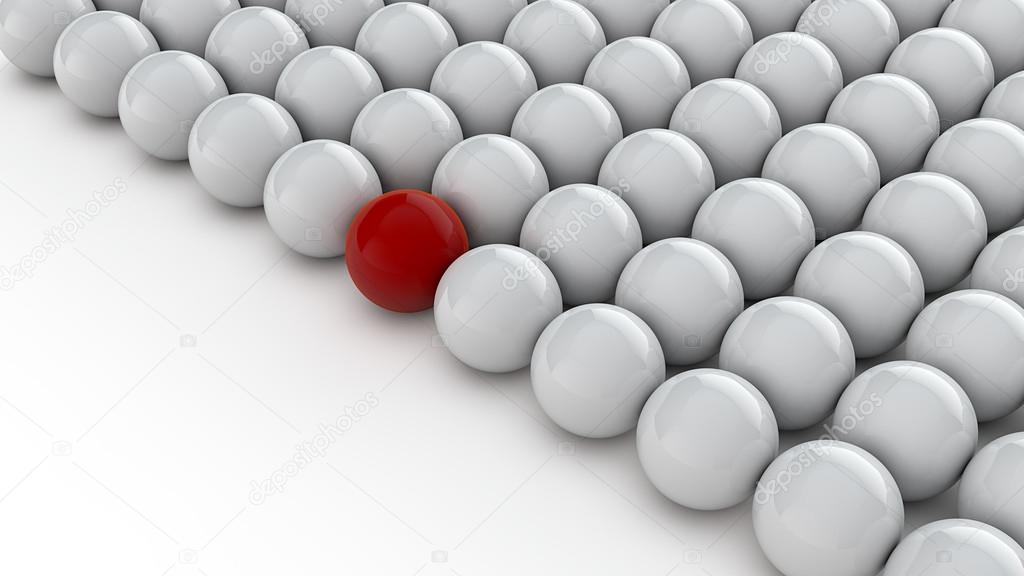 Red ball between white balls