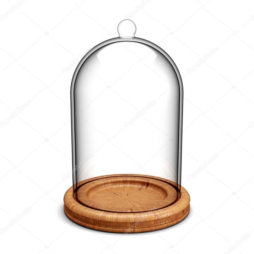 Glass bell on wooden plate
