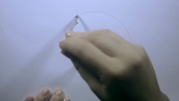 Vrouwelijke hand de cirkel getekend met de scheidingswand. — Stockvideo