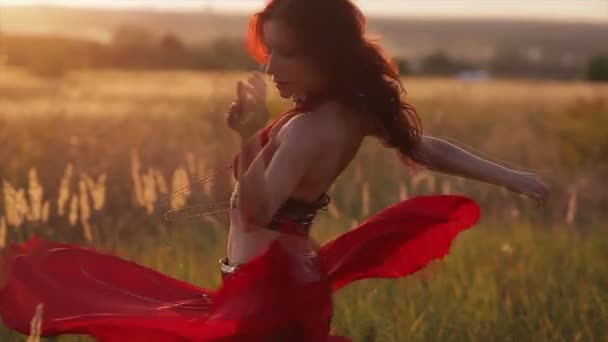 Danza zingara durante il tramonto. Rallentamento .. — Video Stock