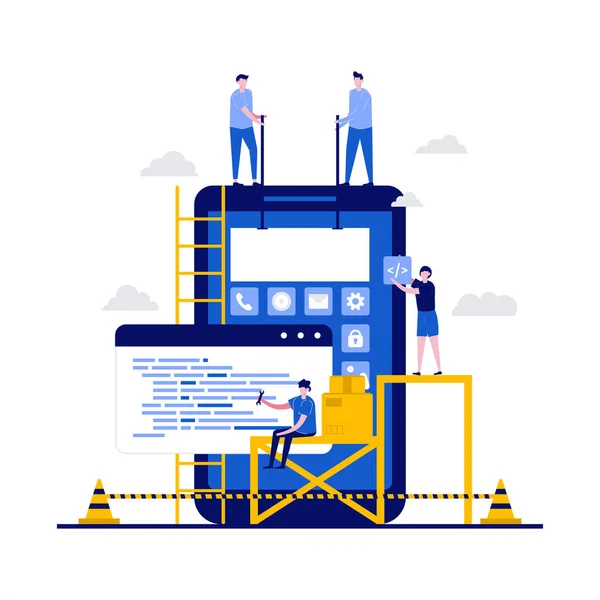 Concepto Creación Aplicaciones Diseño Con Carácter Equipo Creadores Personas Construye — Archivo Imágenes Vectoriales