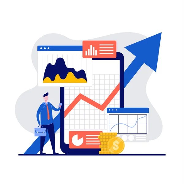 Koncepcja Platformy Obrotu Postaci Przy Użyciu Aplikacji Smartfona Analityka Rynku — Wektor stockowy