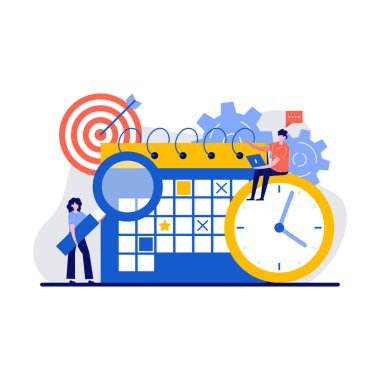 Time management, effective time spending, time planning concept with tiny character and icon. Workflow organization abstract vector illustration set. Teamwork process, deadlines respect metaphor. clipart