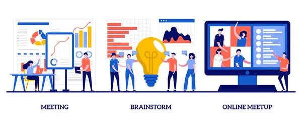 Möte Brainstorm Och Online Meetup Koncept Med Små Människor Team — Stock vektor