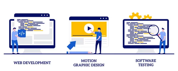 Développement Web Motion Graphic Design Concept Test Logiciel Avec Des — Image vectorielle