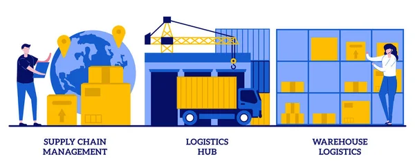 Supply Chain Management Logistiknav Lagerlogistikkoncept Med Små Människor Varutransport Lagring — Stock vektor