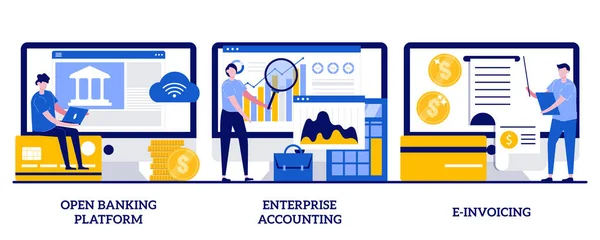 Plataforma Bancaria Abierta Contabilidad Empresarial Concepto Facturación Electrónica Con Personas — Archivo Imágenes Vectoriales