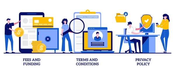 Fees Funding Terms Conditions Privacy Policy Concept Tiny People Website — Stock Vector