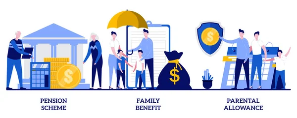 Prestación Familiar Plan Pensiones Concepto Subsidio Parental Con Personas Pequeñas — Vector de stock