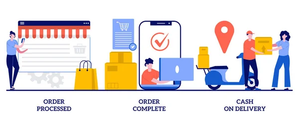 Order Processed Order Complete Cash Delivery Concept Tiny People Purchase — Stock Vector