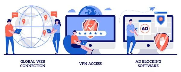 Globale Web Verbinding Vpn Toegang Blokkeren Software Concept Met Kleine — Stockvector