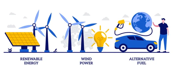 Erneuerbare Energien Windkraft Alternatives Kraftstoffkonzept Mit Winzigen Leuten Illustrationsset Für — Stockvektor