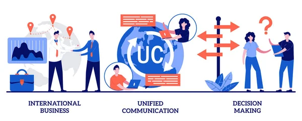 Negocios Internacionales Comunicación Unificada Concepto Toma Decisiones Con Gente Pequeña — Vector de stock