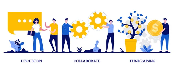 Diskusi Kolaborasi Konsep Penggalangan Dana Dengan Orang Orang Kecil Teamwork - Stok Vektor
