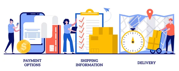 Payment Options Shipping Information Delivery Concept Tiny People Commerce Website —  Vetores de Stock