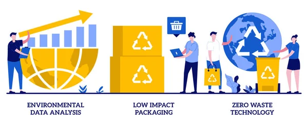 Umweltdatenanalyse Wirkungsarme Verpackungen Null Abfall Technologie Konzept Mit Winzigen Menschen — Stockvektor