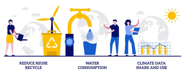 Reduce Reuse Recycle Water Consumption Climate Data Share Use Concept — Διανυσματικό Αρχείο