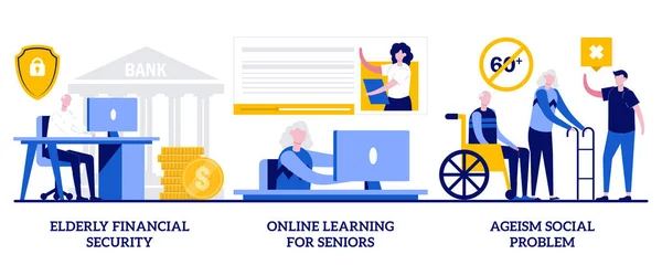 Elderly Financial Security Online Learning Seniors Ageism Social Problem Concept — Image vectorielle