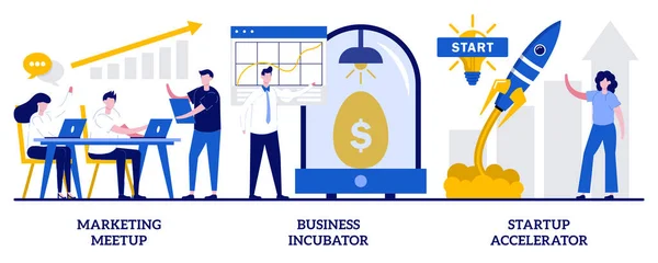 Marketing Meetup Business Incubator Startup Accelerator Concept Tiny People Startup — Archivo Imágenes Vectoriales