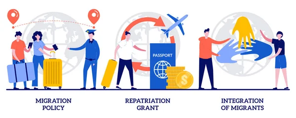 Migration Policy Repatriation Grant Integration Migrants Concept Tiny People Human - Stok Vektor
