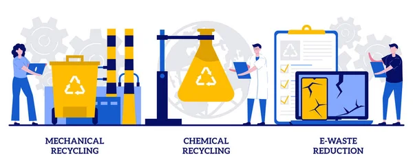 Mechanisches Und Chemisches Recycling Müll Reduktionskonzept Mit Kleinen Leuten Illustrationsset — Stockvektor