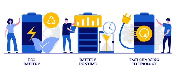 Eco Batería Tiempo Ejecución Batería Concepto Tecnología Carga Rápida Con — Vector de stock