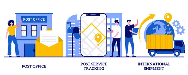 Postkontor Postspårning Internationellt Fraktkoncept Med Små Personer Post Transport System — Stock vektor