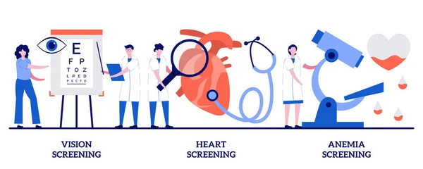 Έλεγχος Όρασης Καρδιοπάθεια Αναιμία Μικροσκοπικούς Ανθρώπους Διαγνωστικά Κατάστασης Υγείας Αφηρημένο — Διανυσματικό Αρχείο