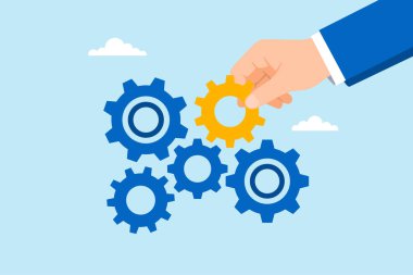 Sistemi tamamlamak için önemli teçhizatların yerleştirilmesinin düz çizimi strateji optimizasyonunu takım çalışması liderliğini ve problem çözmeyi sembolize ediyor