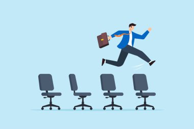 İş adamlarının ofis sandalyelerinde zıplaması, mesleği değiştirmeyi, iş değiştirmeyi ve yeni iş fırsatlarını simgeliyor.