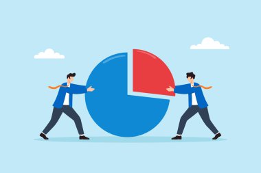 Turta grafiği için mücadele eden işadamlarının düz çizimi rekabet pazar payı anlaşmazlığını ve iş rekabetini simgeliyor