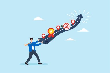 Açılan yolu, kilometre taşı rozet büyümesi, öldürücü gelişme ve profesyonel kalkınma planıyla yukarı doğru genişleten işadamlarının düz bir çizimi