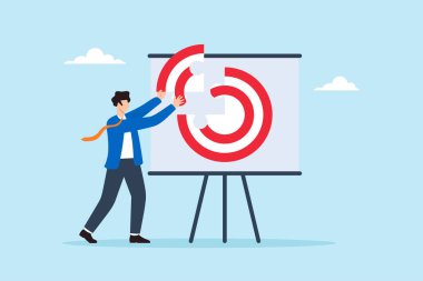 Sunum tahtası stratejik planlama problem çözme ve hedef hizalamasını tamamlamak için bulmaca parçalarını birleştiren işadamlarının düz çizimi