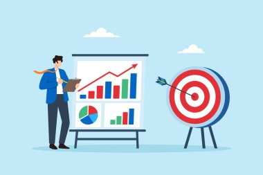 Ölçülebilir hedefler belirleyen ve kurumsal yeniden yapılanma safhası stratejik yeniden hizalama ve performans stabilizasyon planında başarı hedefine odaklanan iş adamlarının düz çizimi