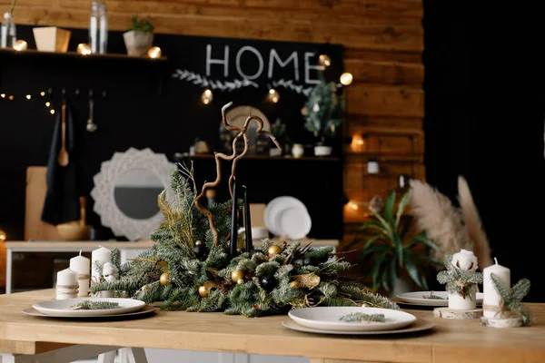 stock image Table served for Christmas dinner. Merry Christmas and Happy New Year.