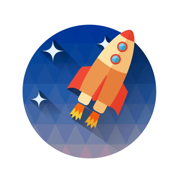Uzayda bir roket vektör Illustration. Düz stil - simgeleri Başlat yeni iş, yenilik ve geliştirme,