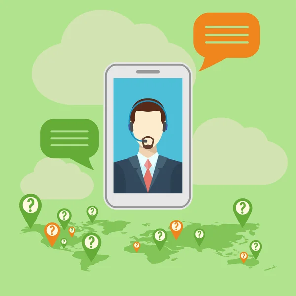 Çağrı Merkezi kavramı içinde kulaklık adamla. Dünya çapında yardım hattı