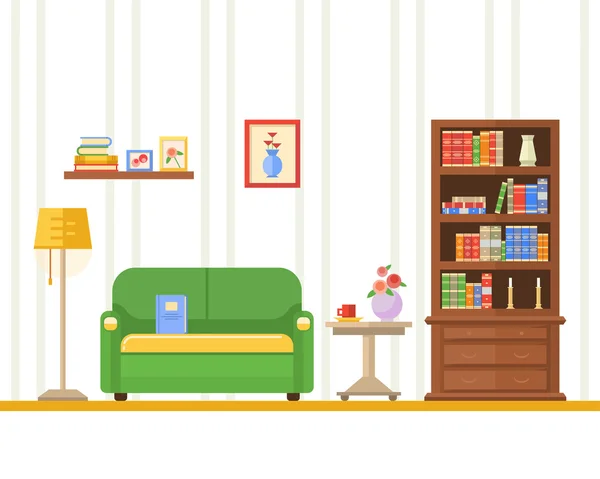 Salón con muebles — Vector de stock