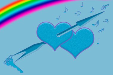 3D görüntüleme. Aşağıdaki mavi arkaplanda bir haç var. Ortada kardiyogram grafiği olan bir kalp var. Aşağıda sigara içen iki kişi var..