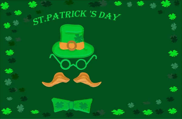 Rendering Green Background Green Hat Glasses Red Mustache Green Bow — Stock Photo, Image