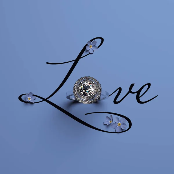 Luxus Verlobungsring Mit Diamanten Als Buchstabe Handgeschriebenen Wort Love Und — Stockfoto